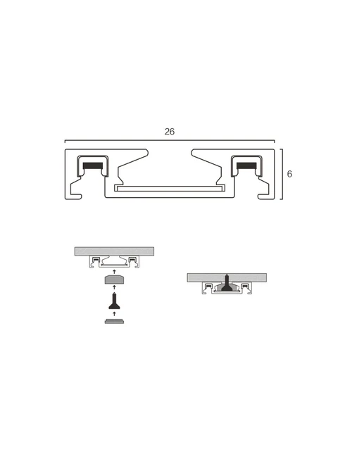Șină Magnetică aplicată Ultra Thin 2m H6mm neagră