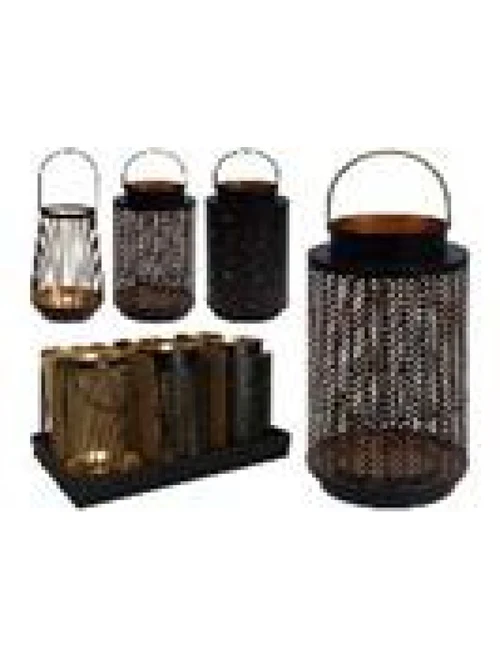 Sfeșnic metalic Felinar cioplit D14cm, H24cm 3 decor