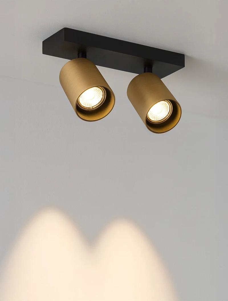 Накладной светильник 2xGU10, 60×100 мм, IP20, чёрный + золото, LUMINALED 2