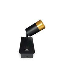 Настенный встраиваемый светильник с USB, 1xGU10, IP20, чёрный + золото, LUMINALED 3