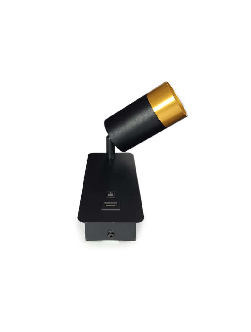 Настенный встраиваемый светильник с USB, 1xGU10, IP20, чёрный + золото, LUMINALED 3