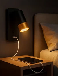 Настенный встраиваемый светильник с USB, 1xGU10, IP20, чёрный + золото, LUMINALED 4