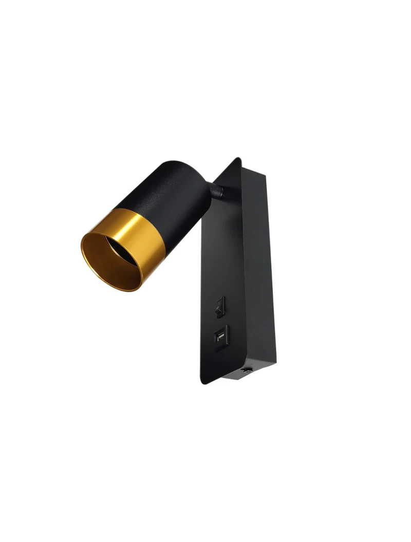 Настенный встраиваемый светильник с USB, 1xGU10, IP20, чёрный + золото, LUMINALED 2