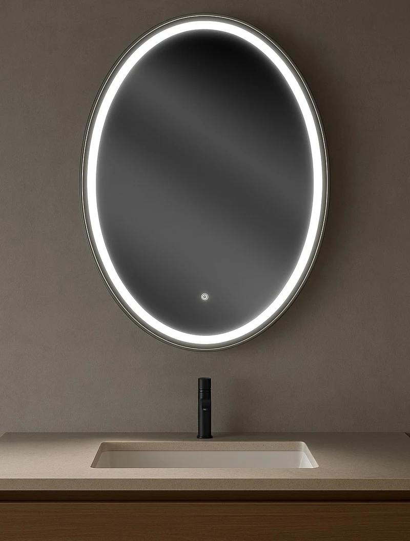 Oglindă baie LED, ovală, aurie, 60x80 cm. 2