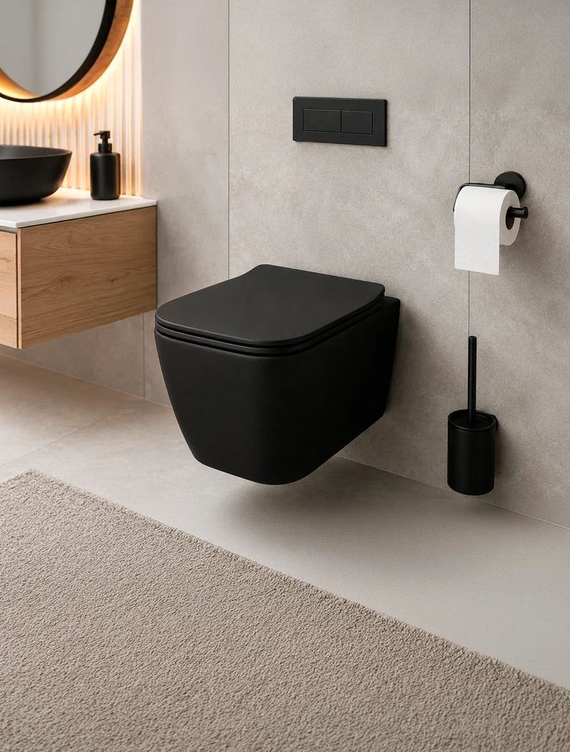 НИТАЗ ПОДВЕСНОЙ ROMSTAL SQUARE, БЕЗОБОДКОВЫЙ, СИДЕНИЕ МИКРОЛИФТ, ЧЕРНЫЙ МАТ 49x34 cm 2