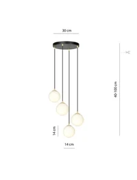 Lustră ROYAL 4XE14 negru+opal EMIBIG 3