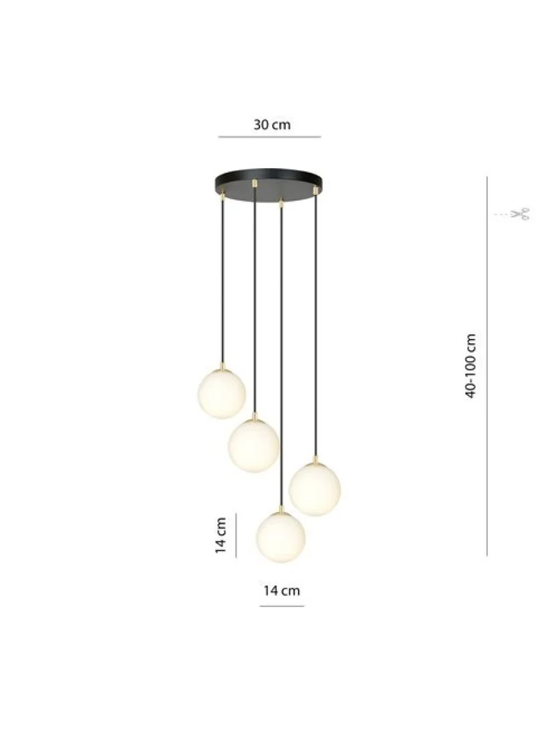 Lustră ROYAL 4XE14 negru+opal EMIBIG 3