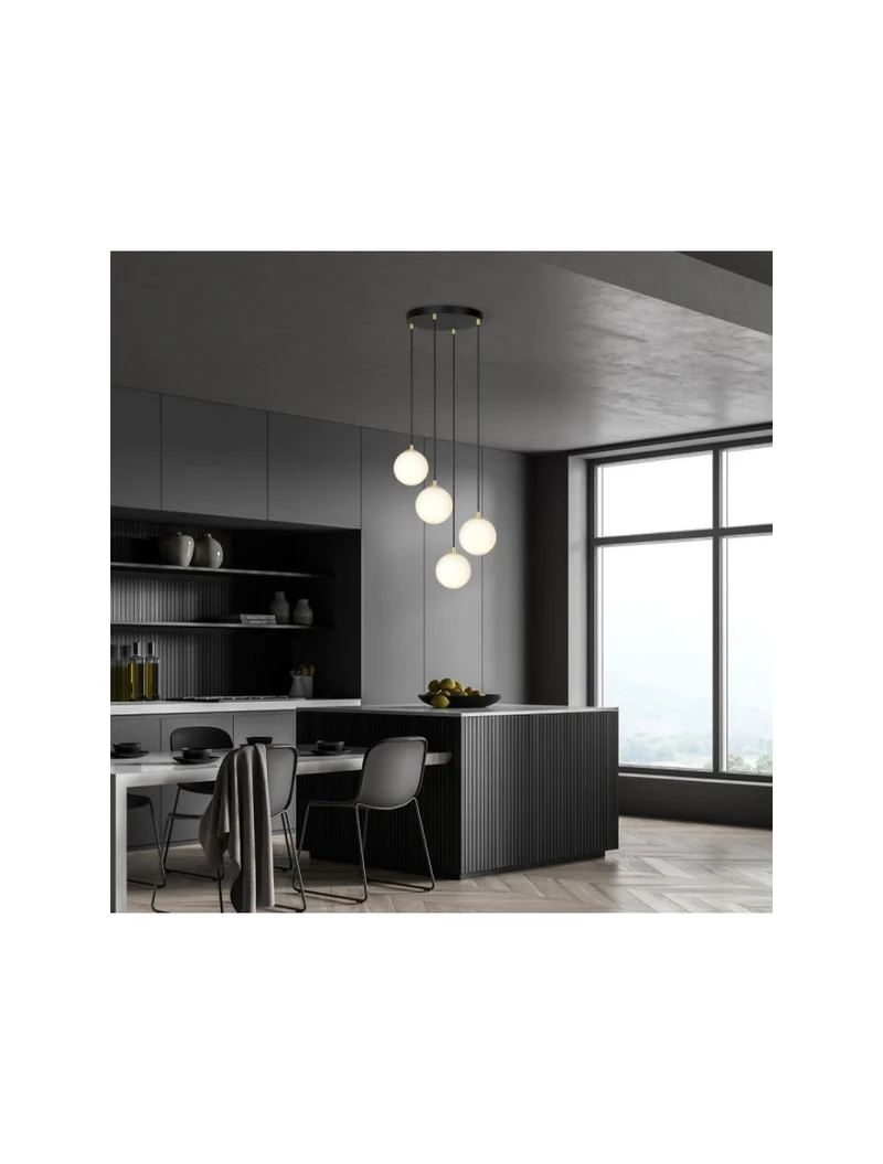 Lustră ROYAL 4XE14 negru+opal EMIBIG 4