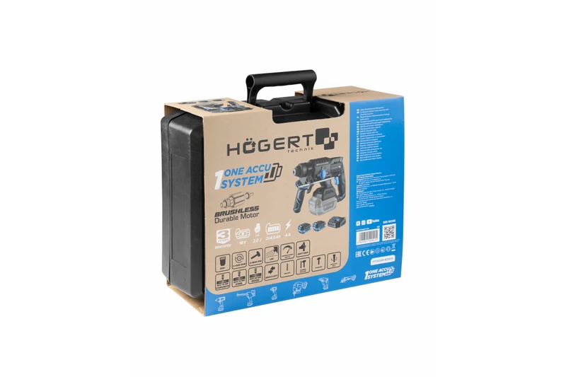 Set ciocan rotopercutor 18V + 2 acumulatoare 4Ah + încarcator 4A, HOGERT 4