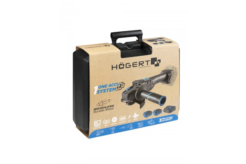 Set polizor unghiular 125 mm, 18V + 2 acumulatoare 4Ah + încărcător 4A, HOGERT 4