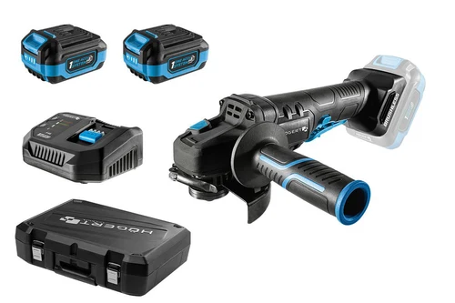 Set polizor unghiular cu intr. paleta 125 mm, 18V + 2 acumulatoare 4Ah + încărcător 4A, HOGERT